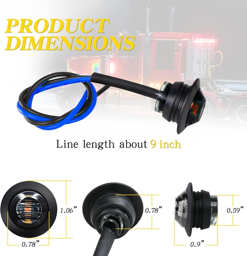 KEING 10 Pack Sealed Waterproof Mini Round 3/4 Inch Blue LED Marker Lights Signal Light 12V for Trailer Truck Bus Pickup Van ATV RV Lorry Caravan, 5 Years Warranty (Smoked Lens) - Image 5